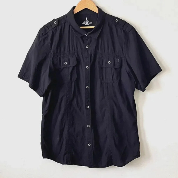 I Jeans By‎ Buffalo Shirt Mens XXL 2XL Black Short Sleeve Button Up Casual - Picture 1 of 10
